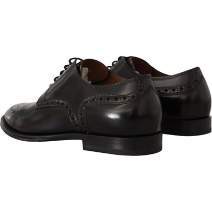 Dolce & Gabbana Black Leather Wingtip Mens Formal Derby Shoes Dolce & Gabbana