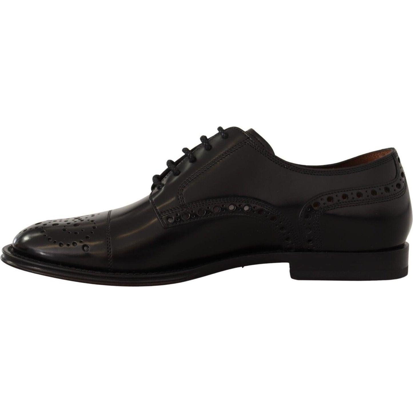 Dolce & Gabbana Black Leather Wingtip Mens Formal Derby Shoes Dolce & Gabbana