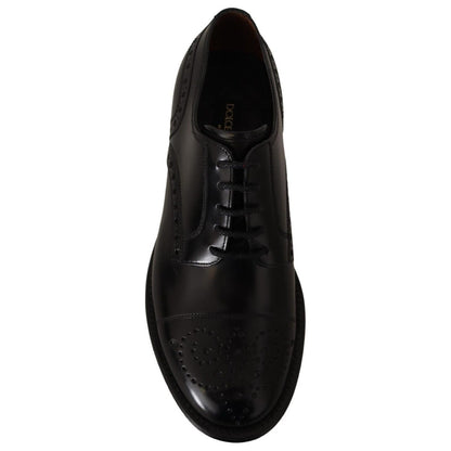 Dolce & Gabbana Black Leather Wingtip Mens Formal Derby Shoes Dolce & Gabbana
