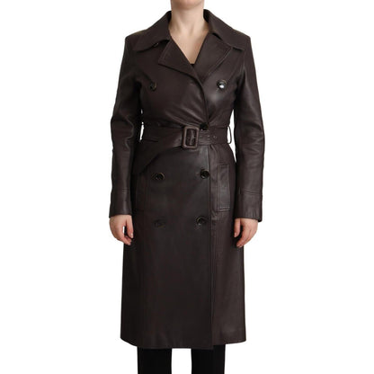 Dolce & Gabbana Dark Brown Leather Long Sleeves Belted Jacket Dolce & Gabbana