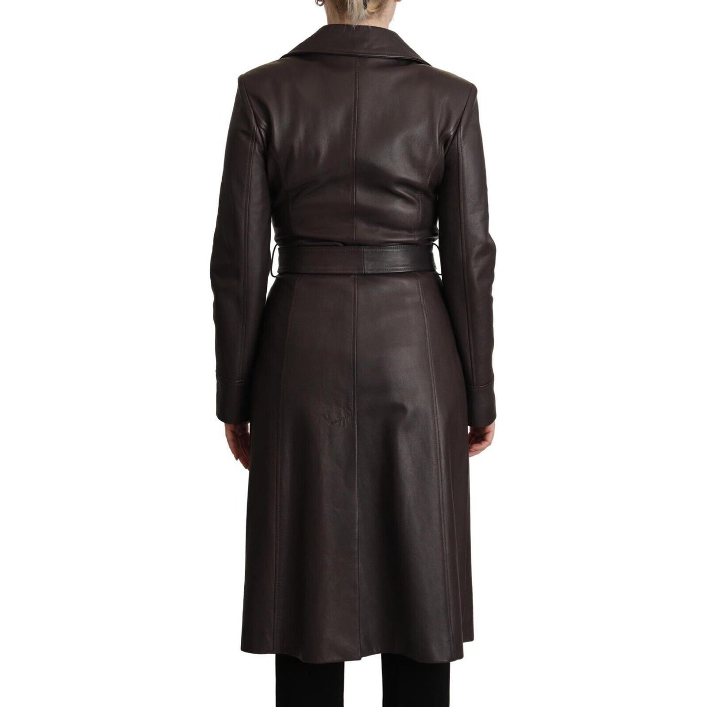 Dolce & Gabbana Dark Brown Leather Long Sleeves Belted Jacket Dolce & Gabbana