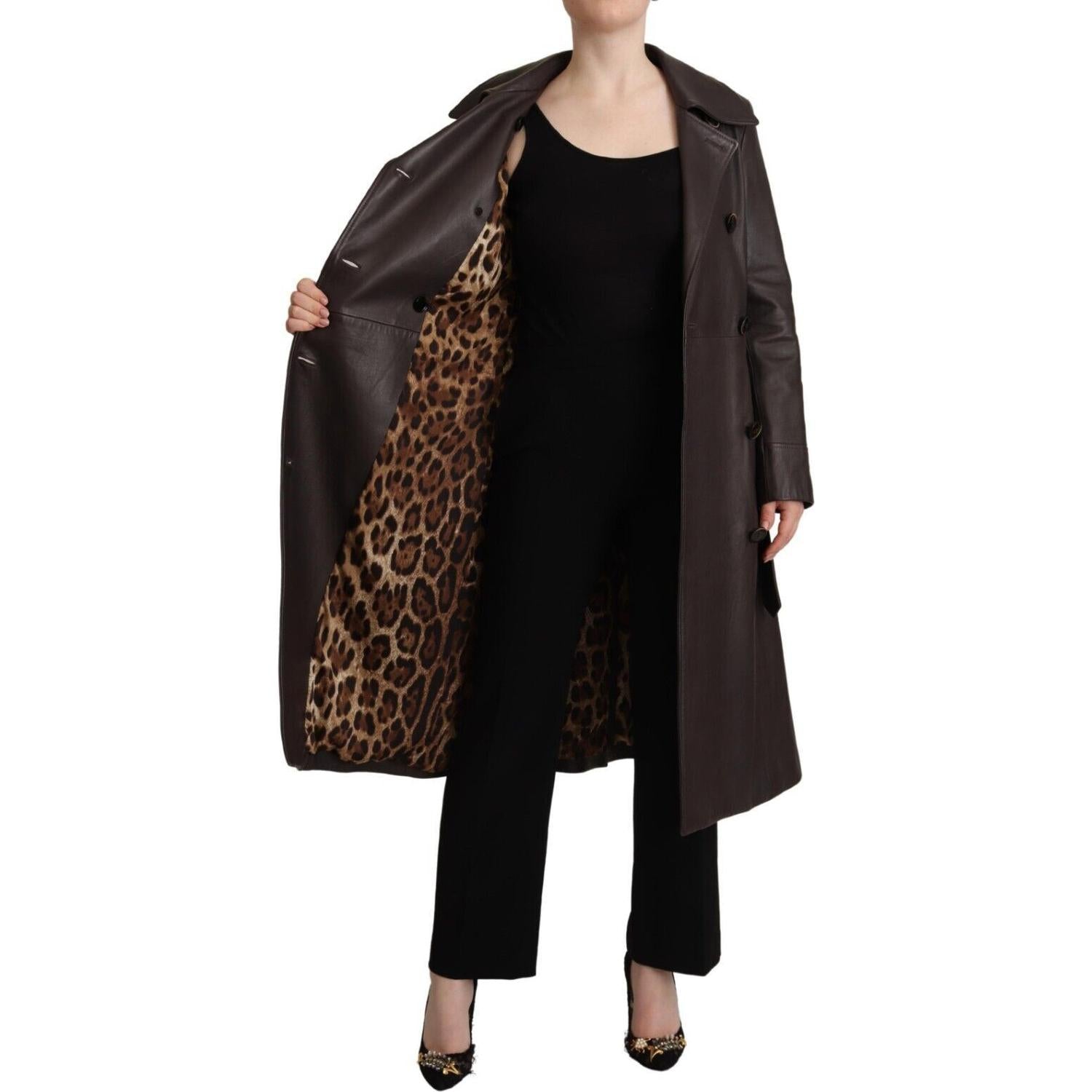 Dolce & Gabbana Dark Brown Leather Long Sleeves Belted Jacket