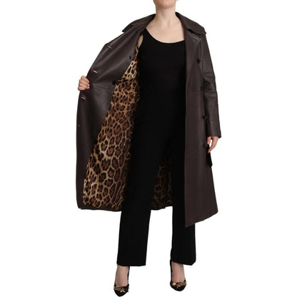 Dolce & Gabbana Dark Brown Leather Long Sleeves Belted Jacket Dolce & Gabbana