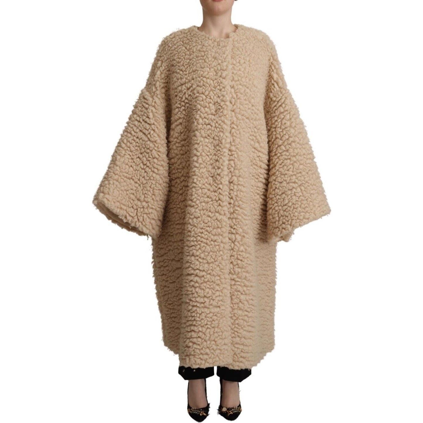 Dolce & Gabbana Beige Cashmere Wool Faux Fur Coat Jacket Dolce & Gabbana