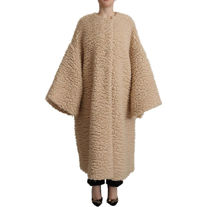 Dolce & Gabbana Beige Cashmere Wool Faux Fur Coat Jacket Dolce & Gabbana