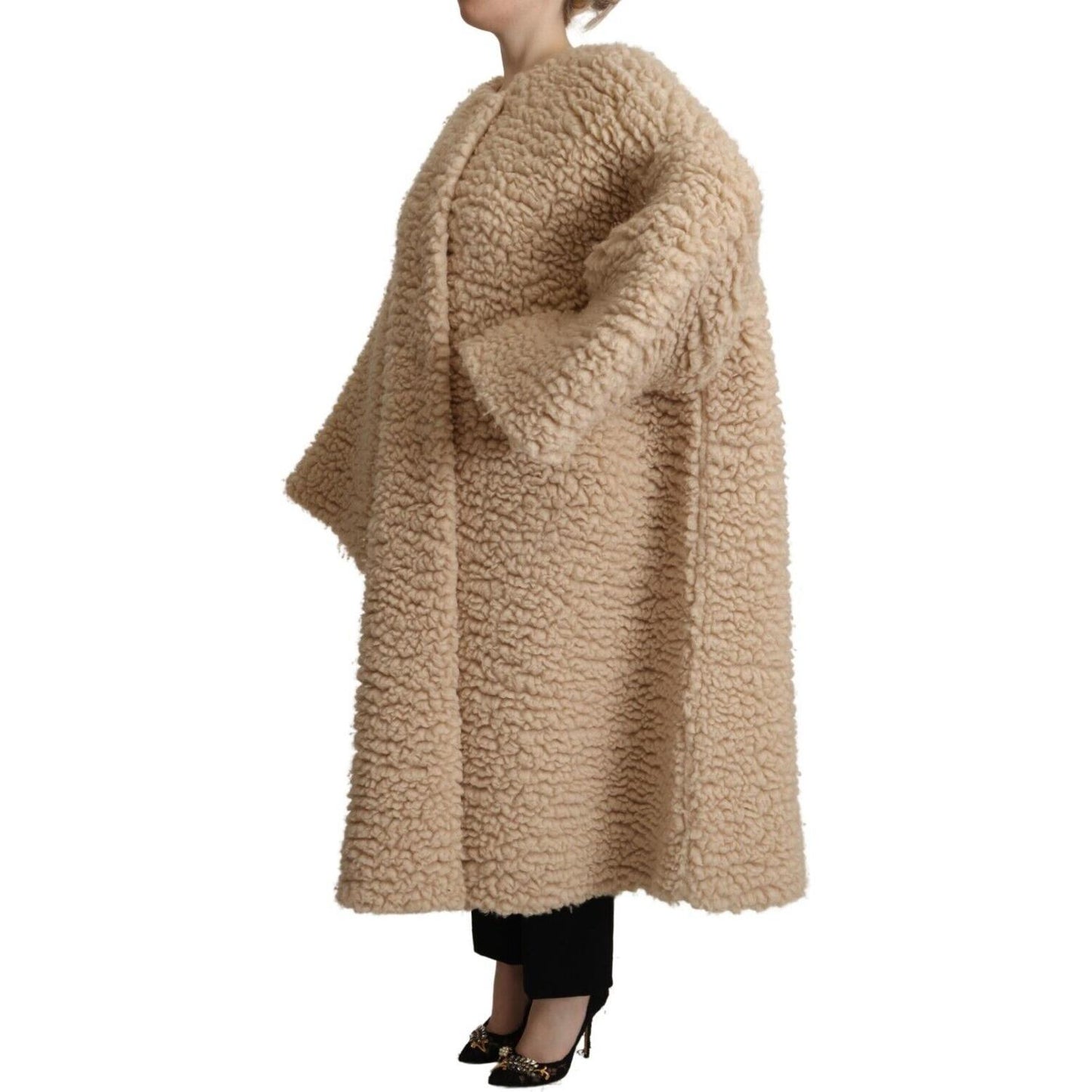 Dolce & Gabbana Beige Cashmere Wool Faux Fur Coat Jacket Dolce & Gabbana