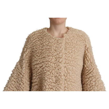 Dolce & Gabbana Beige Cashmere Wool Faux Fur Coat Jacket Dolce & Gabbana