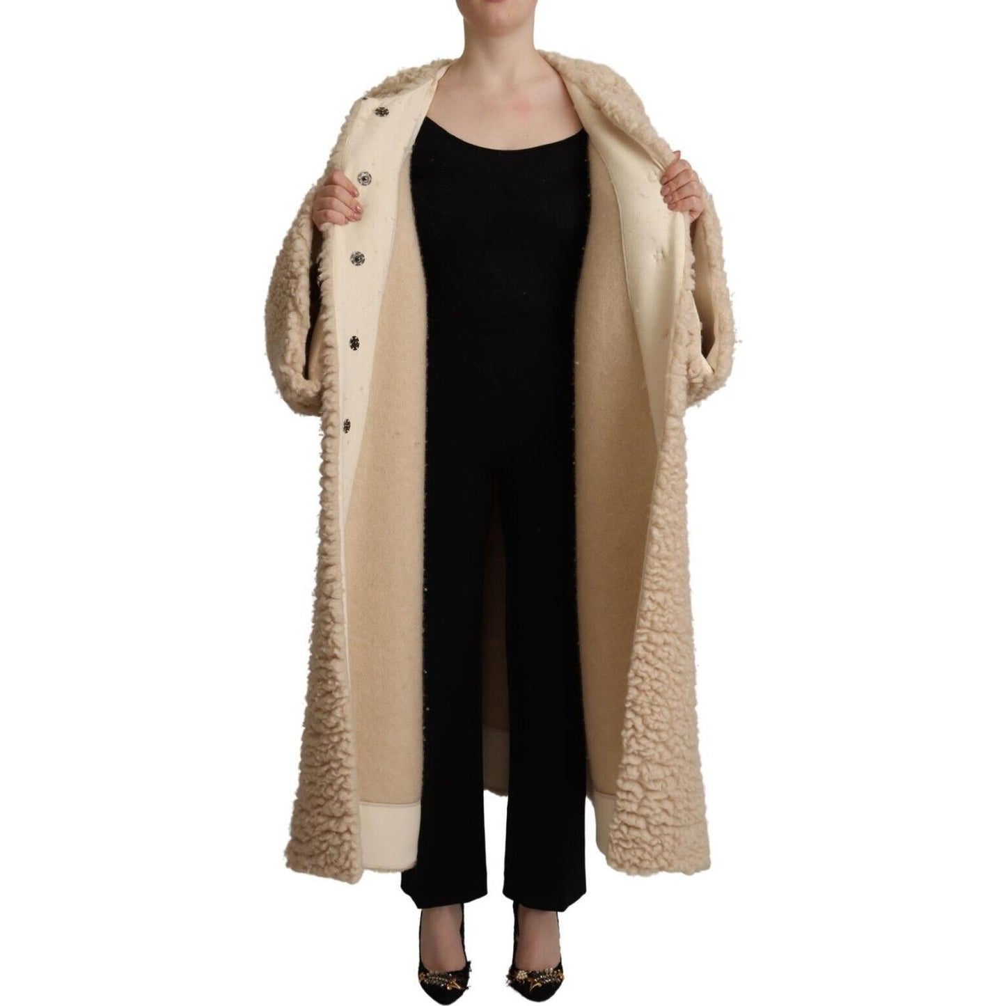 Dolce & Gabbana Beige Cashmere Wool Faux Fur Coat Jacket Dolce & Gabbana