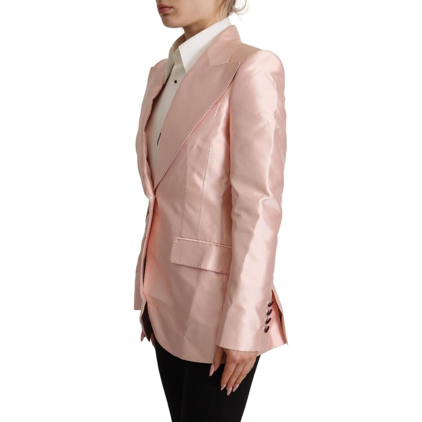 Dolce & Gabbana Pink Satin Long Sleeves Blazer Coat Jacket Dolce & Gabbana