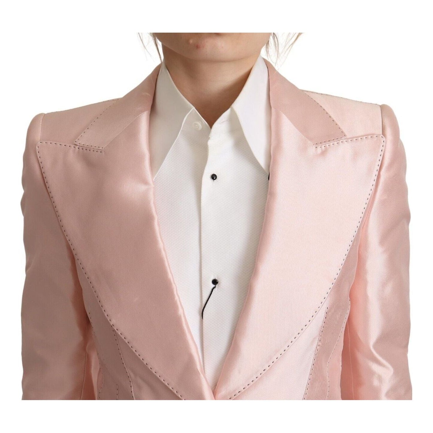Dolce & Gabbana Pink Satin Long Sleeves Blazer Coat Jacket Dolce & Gabbana