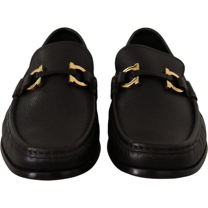 Salvatore Ferragamo Black Calf Leather Moccasins Loafers Shoes Salvatore Ferragamo