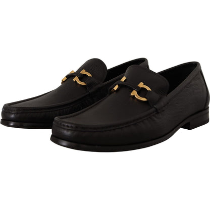 Salvatore Ferragamo Black Calf Leather Moccasins Loafers Shoes Salvatore Ferragamo
