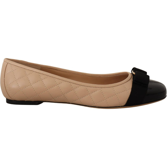 Salvatore Ferragamo Beige and Black Nappa Leather Ballet Flat Shoes Salvatore Ferragamo