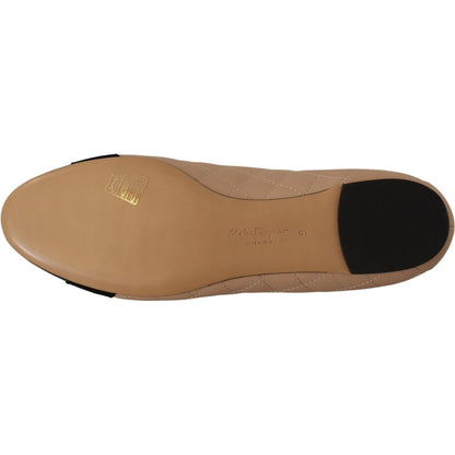 Salvatore Ferragamo Beige and Black Nappa Leather Ballet Flat Shoes Salvatore Ferragamo