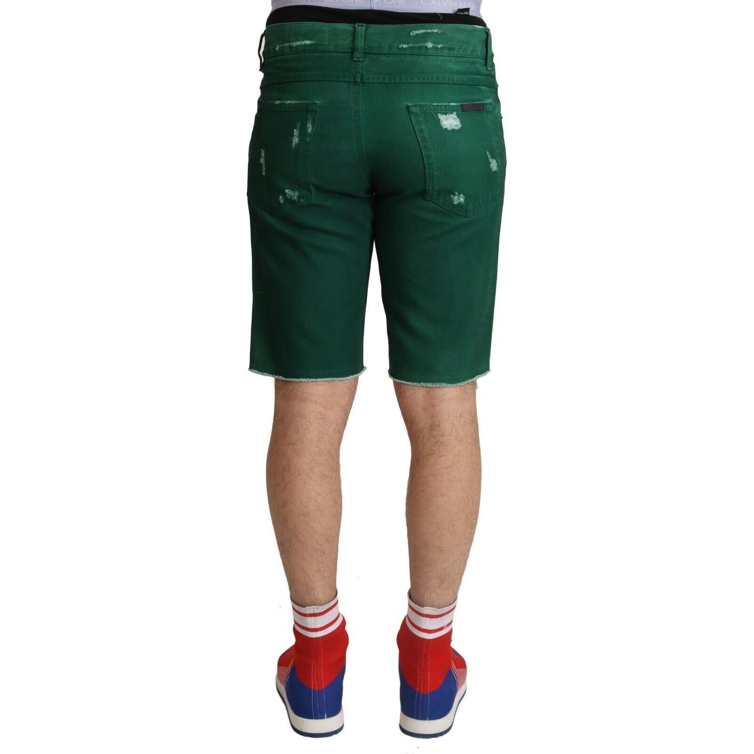 Dolce & Gabbana Green Tattered Cotton Men Denim Bermuda Shorts