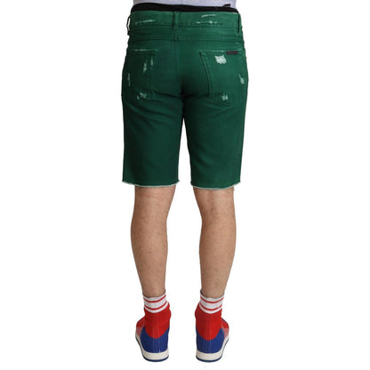 Dolce & Gabbana Green Tattered Cotton Men Denim Bermuda Shorts Dolce & Gabbana