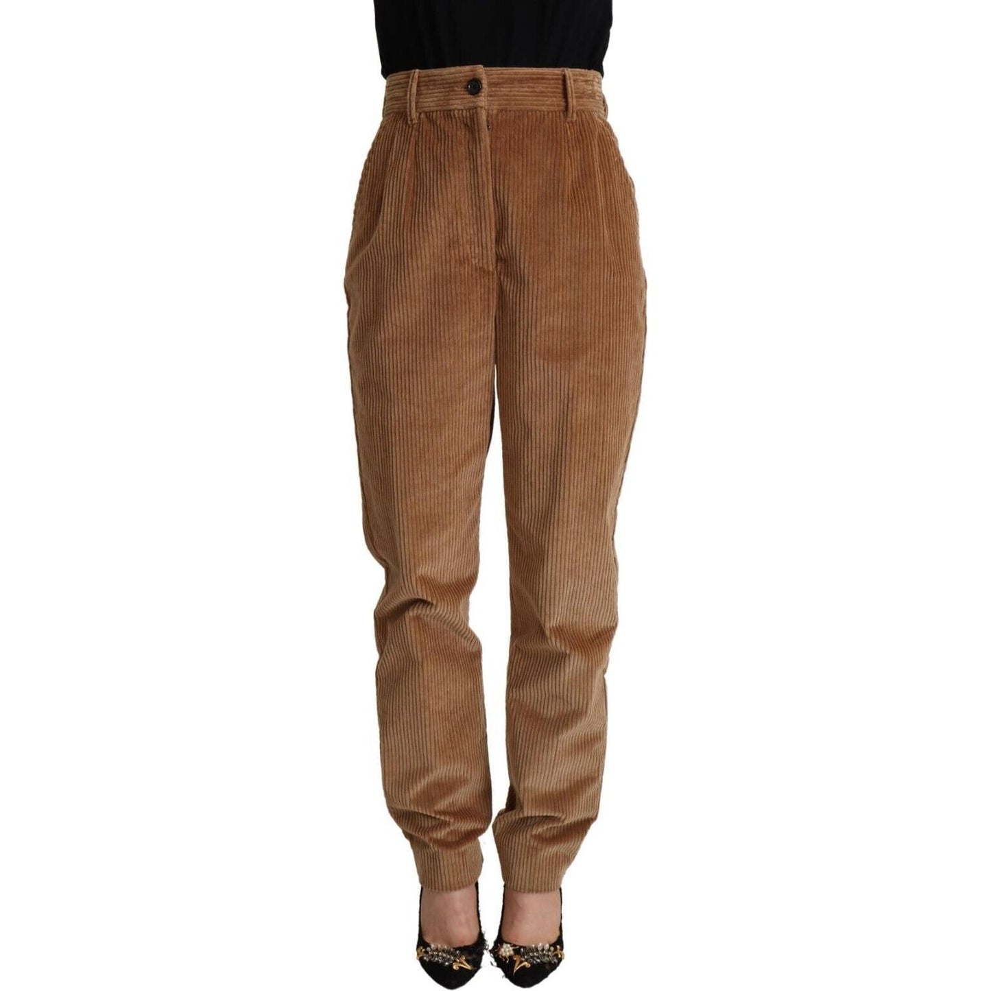 Dolce & Gabbana Brown Cotton Corduroy High Waist Skinny Pants Dolce & Gabbana