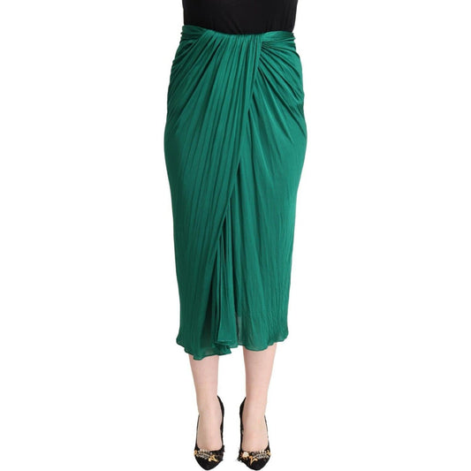 Dolce & Gabbana Dark Green High Waist Midi Pencil Cut Pleated Skirt Dolce & Gabbana
