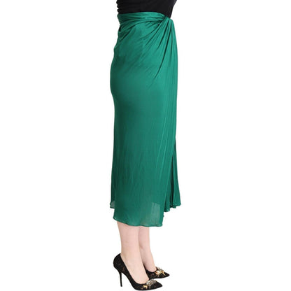 Dolce & Gabbana Dark Green High Waist Midi Pencil Cut Pleated Skirt Dolce & Gabbana