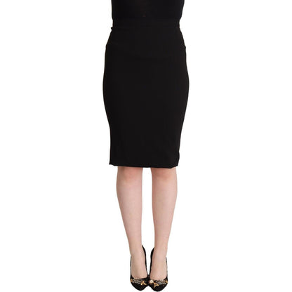 Dolce & Gabbana Black High Waist Knee Length Pencil Cut Skirt Dolce & Gabbana