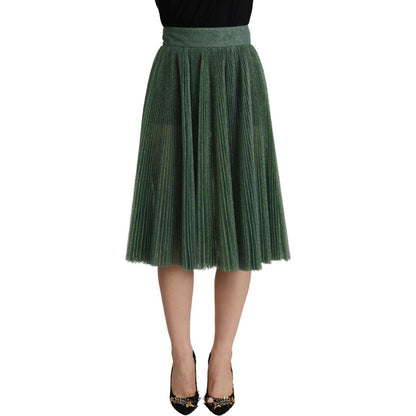 Dolce & Gabbana Metallic Green High Waist A-line Pleated Skirt Dolce & Gabbana