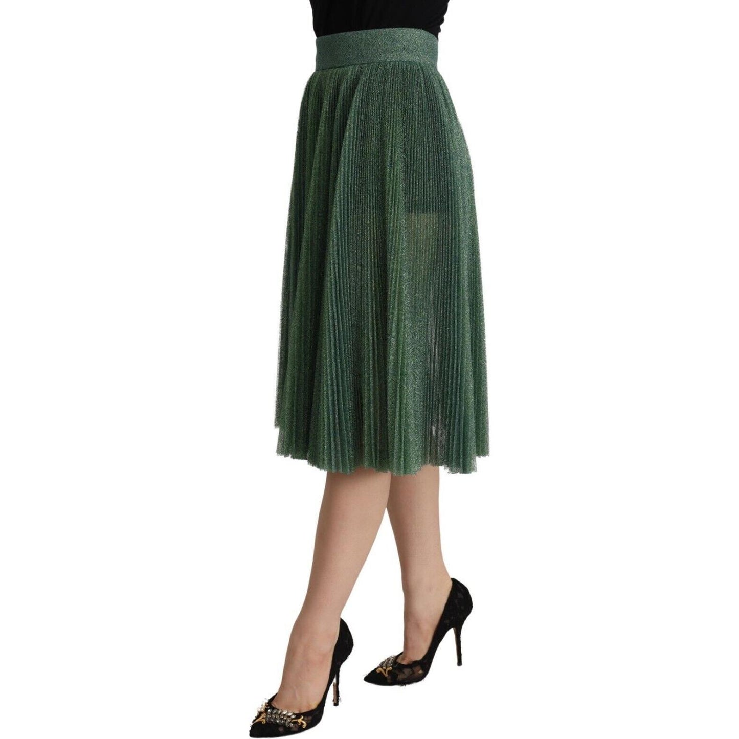 Dolce & Gabbana Metallic Green High Waist A-line Pleated Skirt Dolce & Gabbana