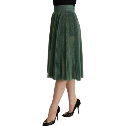Dolce & Gabbana Metallic Green High Waist A-line Pleated Skirt Dolce & Gabbana