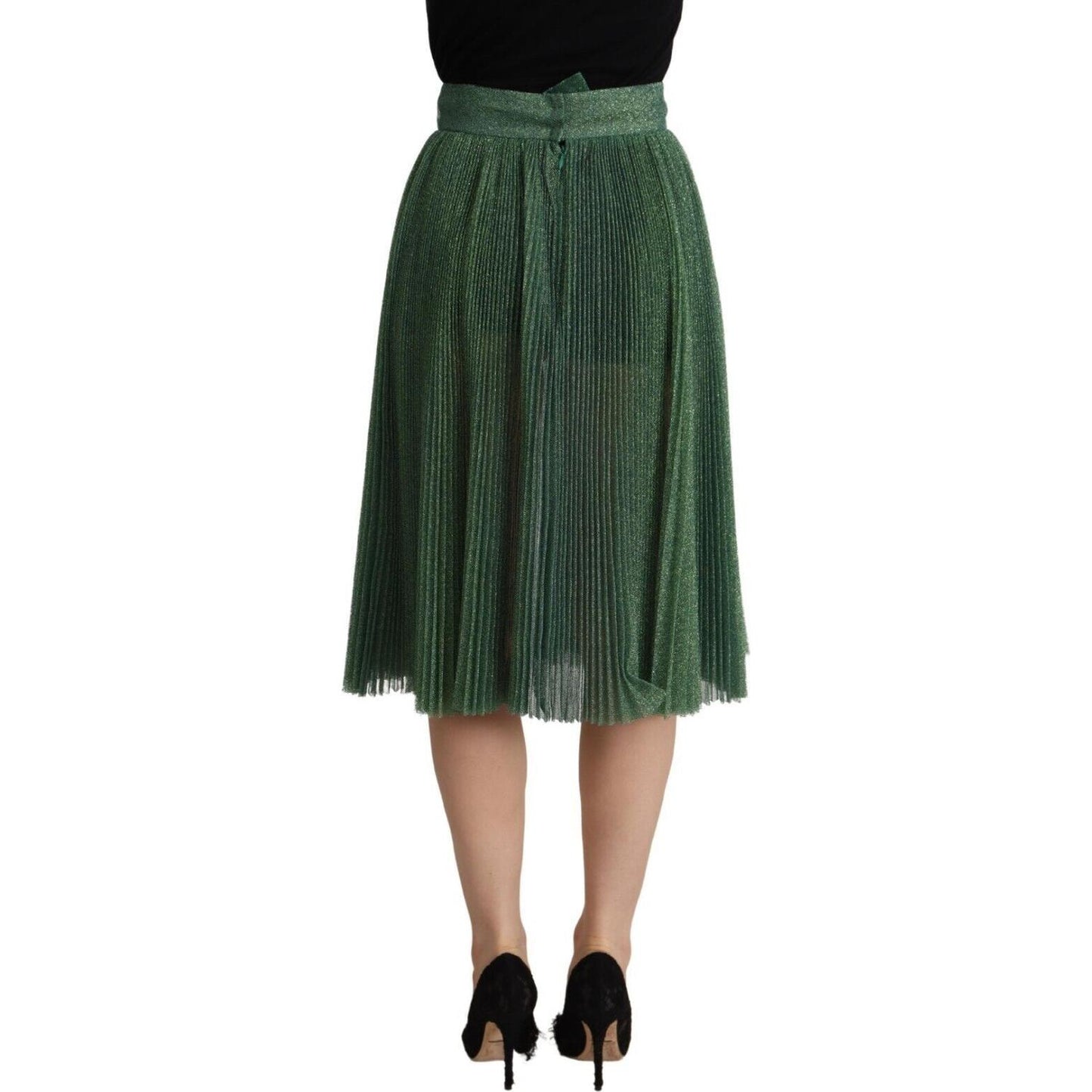 Dolce & Gabbana Metallic Green High Waist A-line Pleated Skirt Dolce & Gabbana