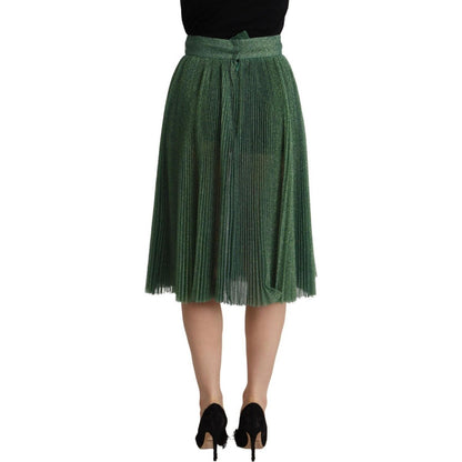 Dolce & Gabbana Metallic Green High Waist A-line Pleated Skirt Dolce & Gabbana