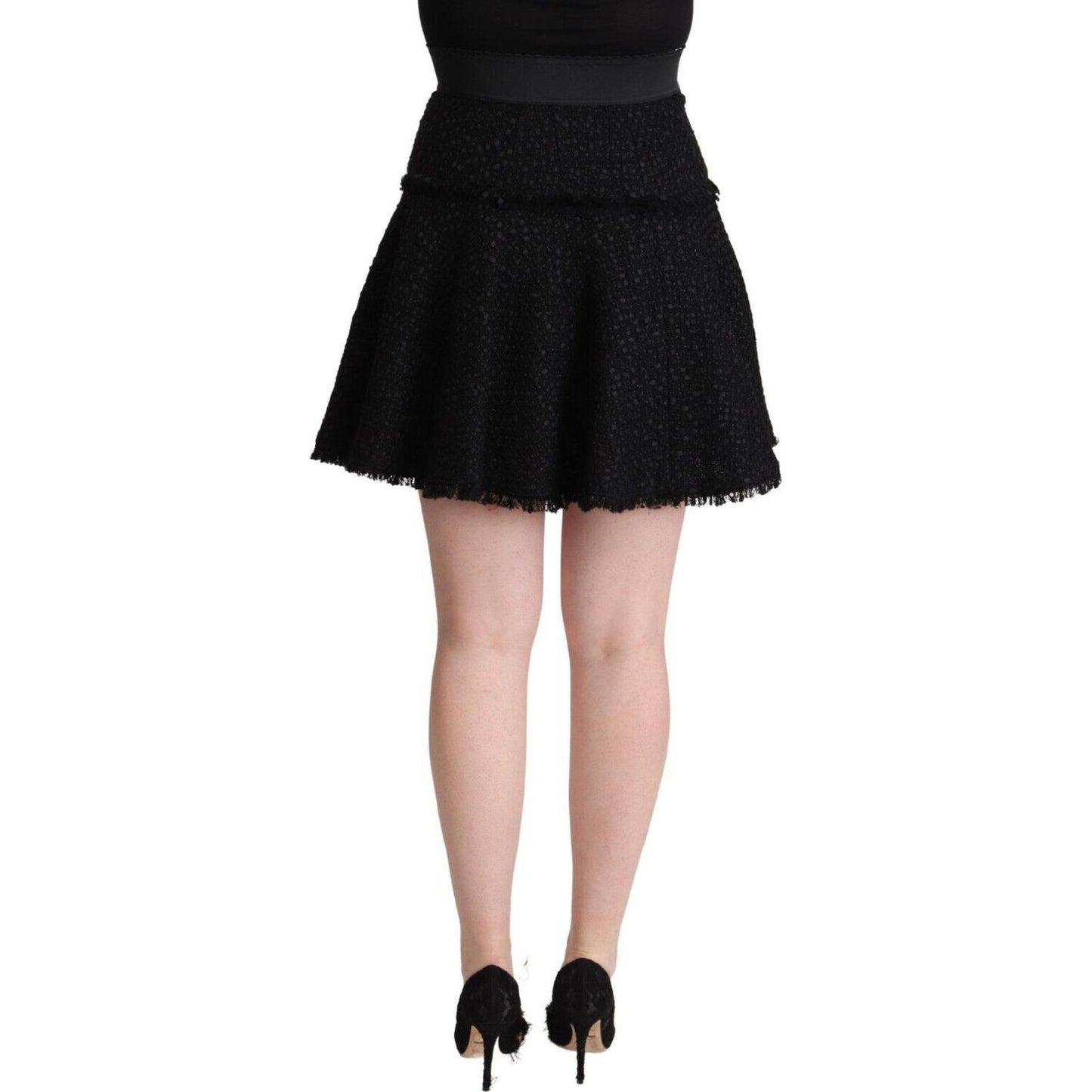 Dolce & Gabbana Black Knitted Nylon High Waist Mini A-line Skirt Dolce & Gabbana
