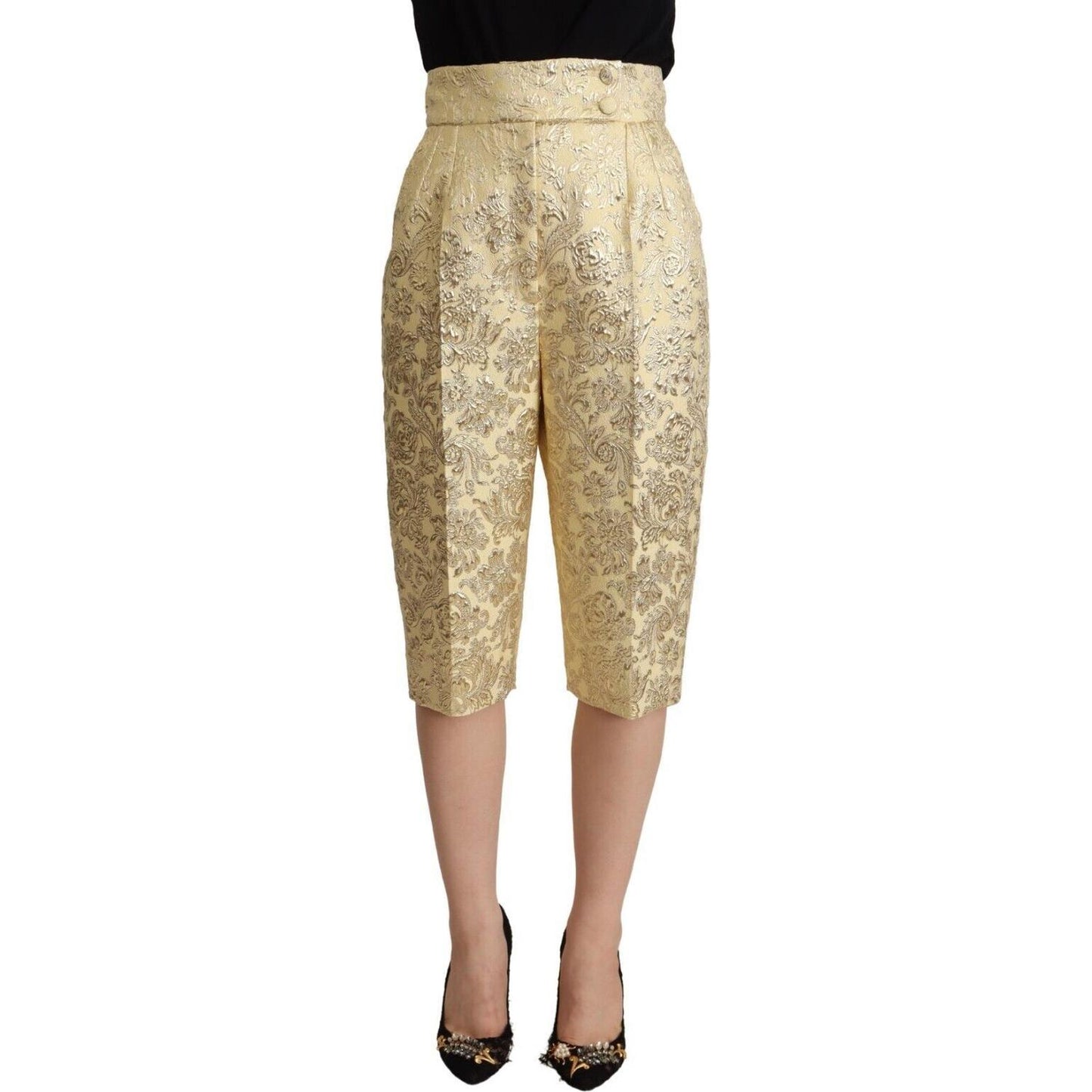 Dolce & Gabbana Beige Floral Brocade High Waist Trouser Cropped Pants Dolce & Gabbana