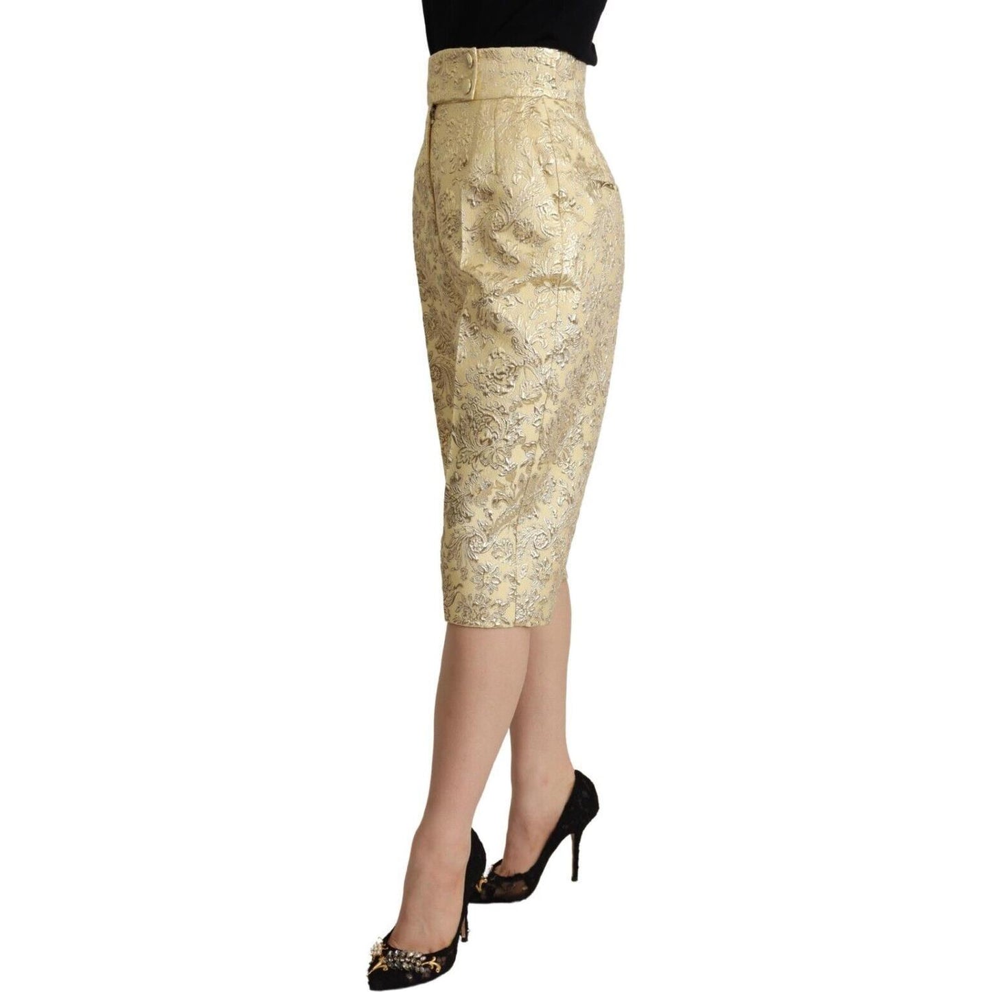 Dolce & Gabbana Beige Floral Brocade High Waist Trouser Cropped Pants Dolce & Gabbana