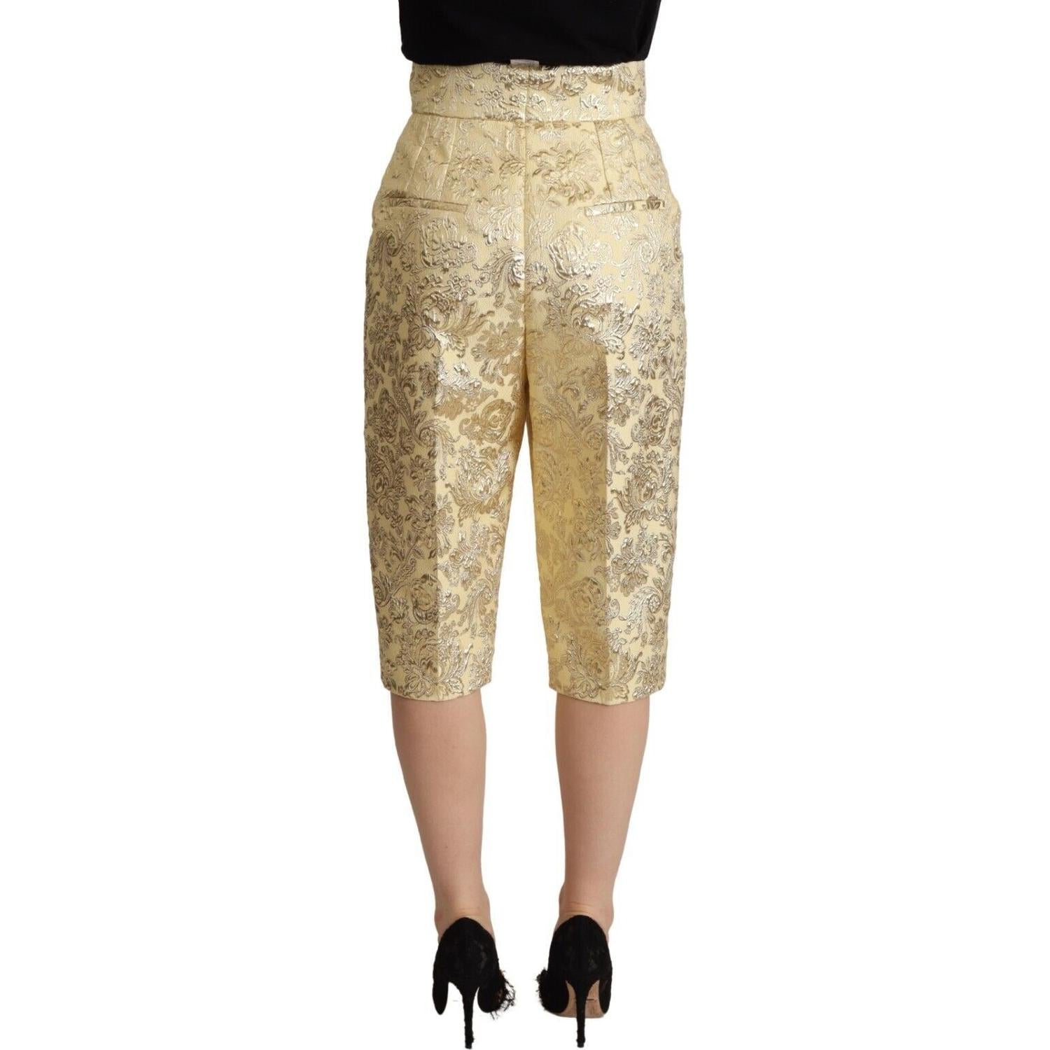Dolce & Gabbana Beige Floral Brocade High Waist Trouser Cropped Pants