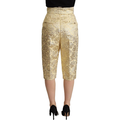 Dolce & Gabbana Beige Floral Brocade High Waist Trouser Cropped Pants Dolce & Gabbana