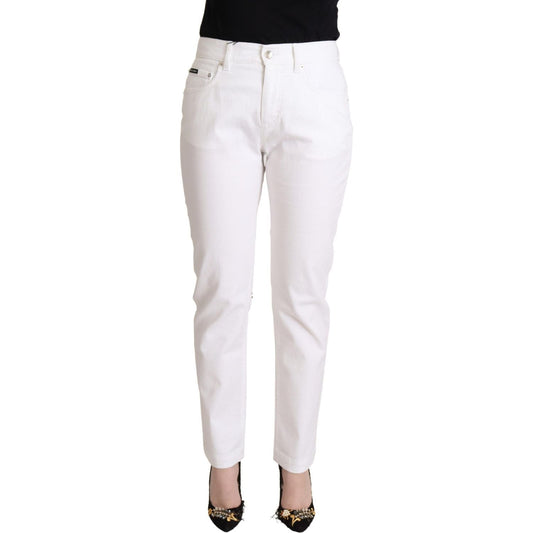 Dolce & Gabbana White Cotton Mid Waist Denim Tapered Jeans Dolce & Gabbana