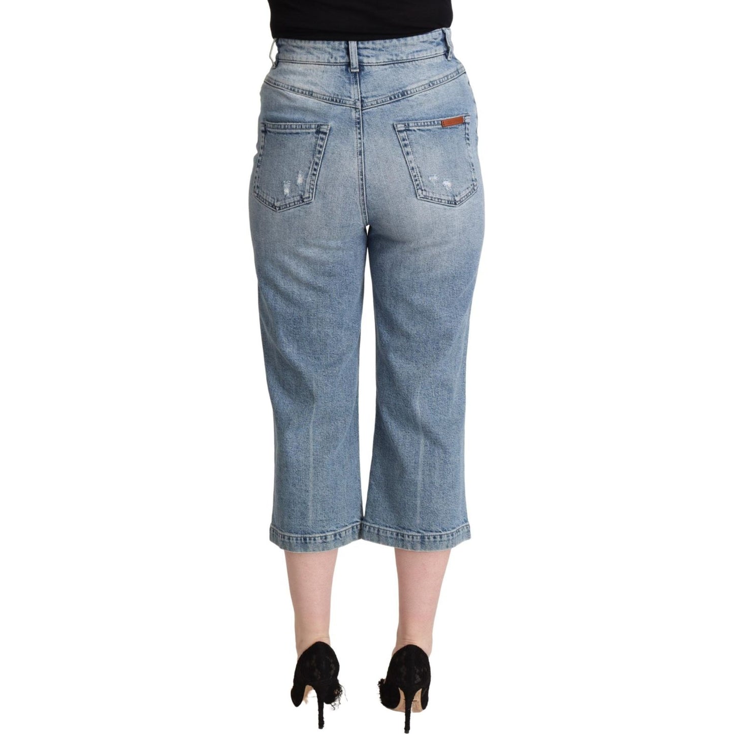 Dolce & Gabbana Blue Tattered Cotton Denim Capri Cropped Jeans Dolce & Gabbana
