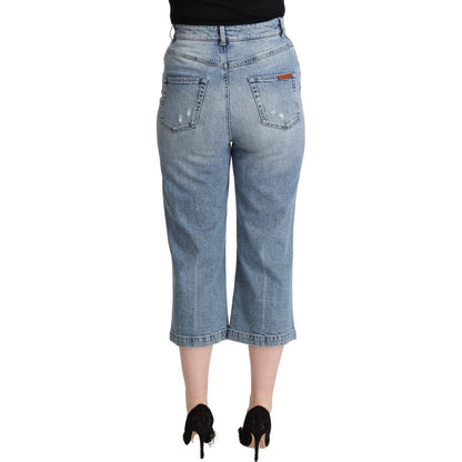Dolce & Gabbana Blue Tattered Cotton Denim Capri Cropped Jeans Dolce & Gabbana