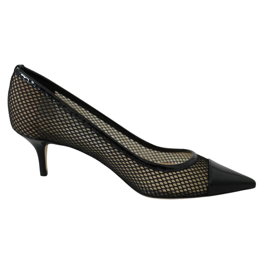 Jimmy Choo Black Mesh and Leather Amika 50 Pumps