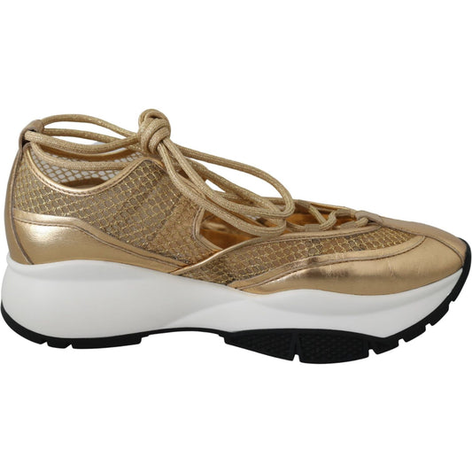 Jimmy Choo Gold Mesh Leather Michigan Sneakers Jimmy Choo