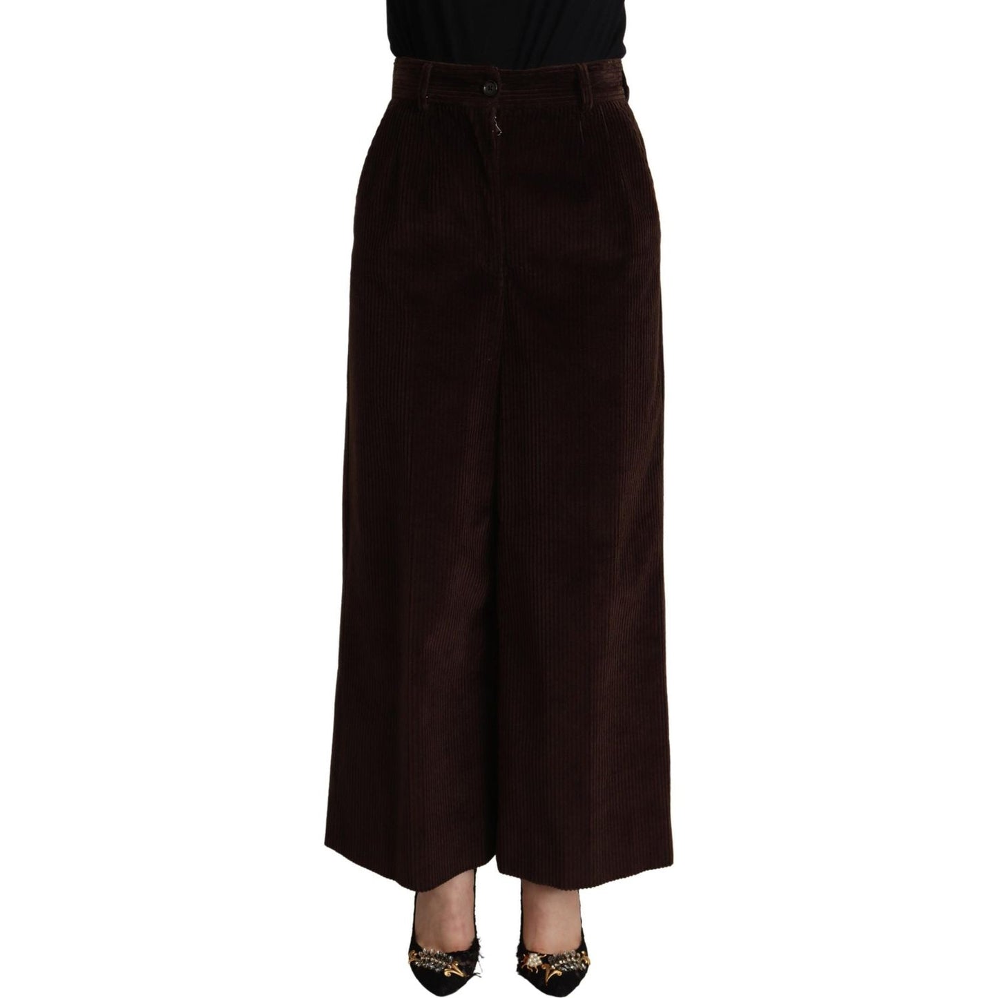 Dolce & Gabbana Black Cotton High Waist Trouser Wide Leg Pants Dolce & Gabbana