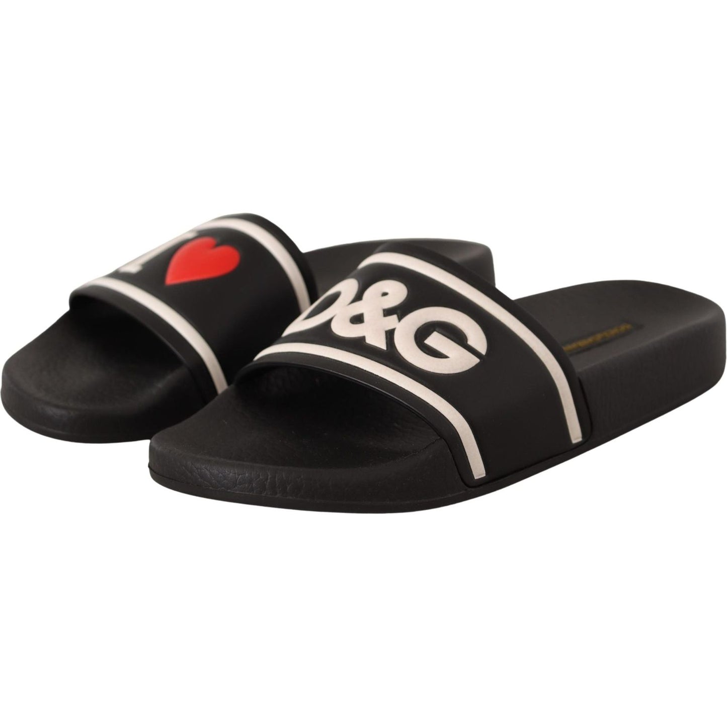 Dolce & Gabbana Black Leather I Love D&G Slides Sandals Dolce & Gabbana