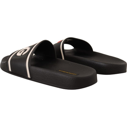 Dolce & Gabbana Black Leather I Love D&G Slides Sandals Dolce & Gabbana