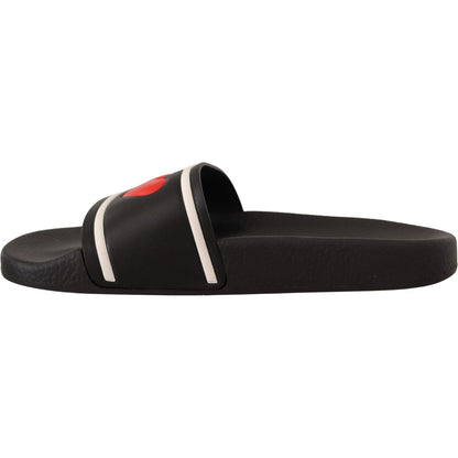 Dolce & Gabbana Black Leather I Love D&G Slides Sandals Dolce & Gabbana