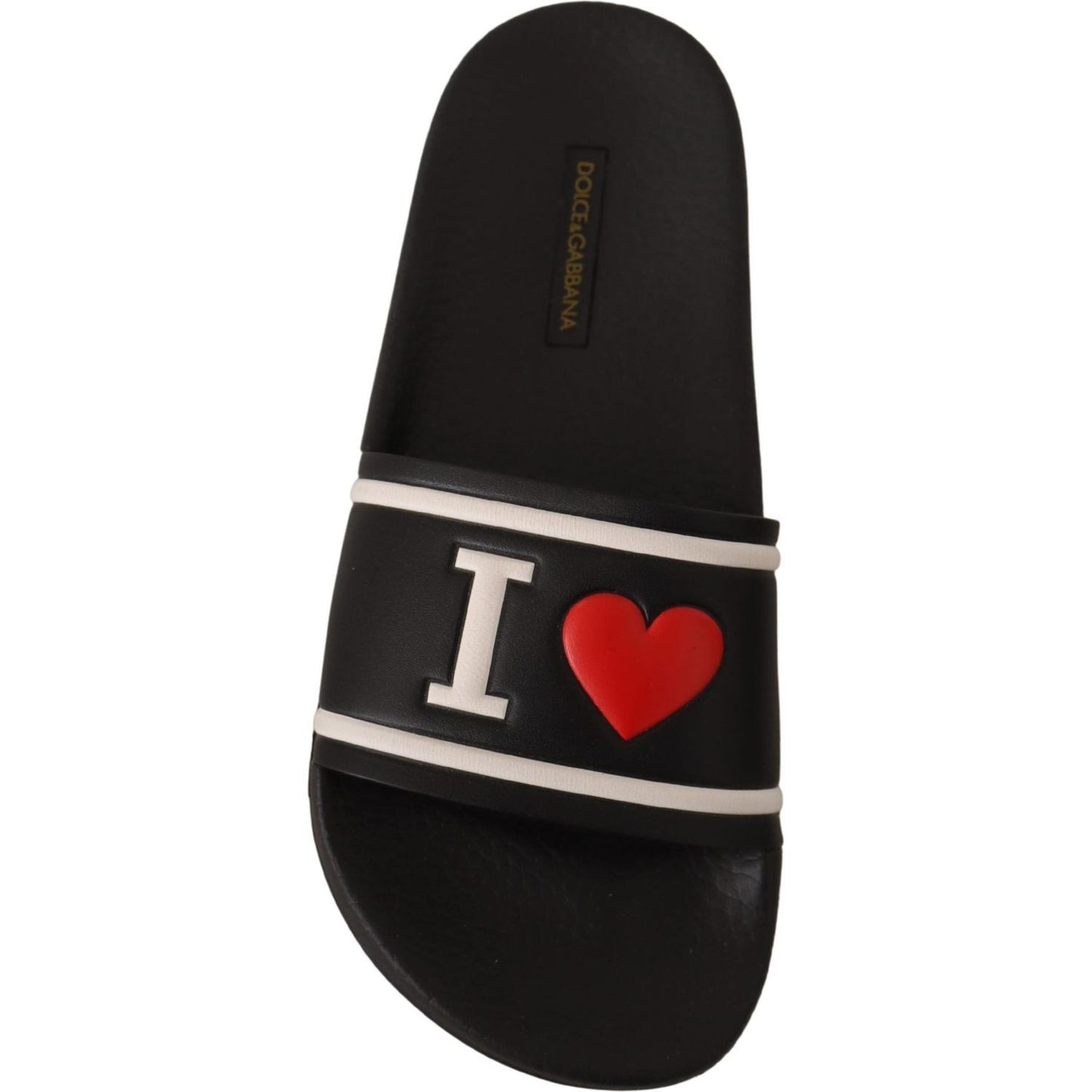 Dolce & Gabbana Black Leather I Love D&G Slides Sandals Dolce & Gabbana