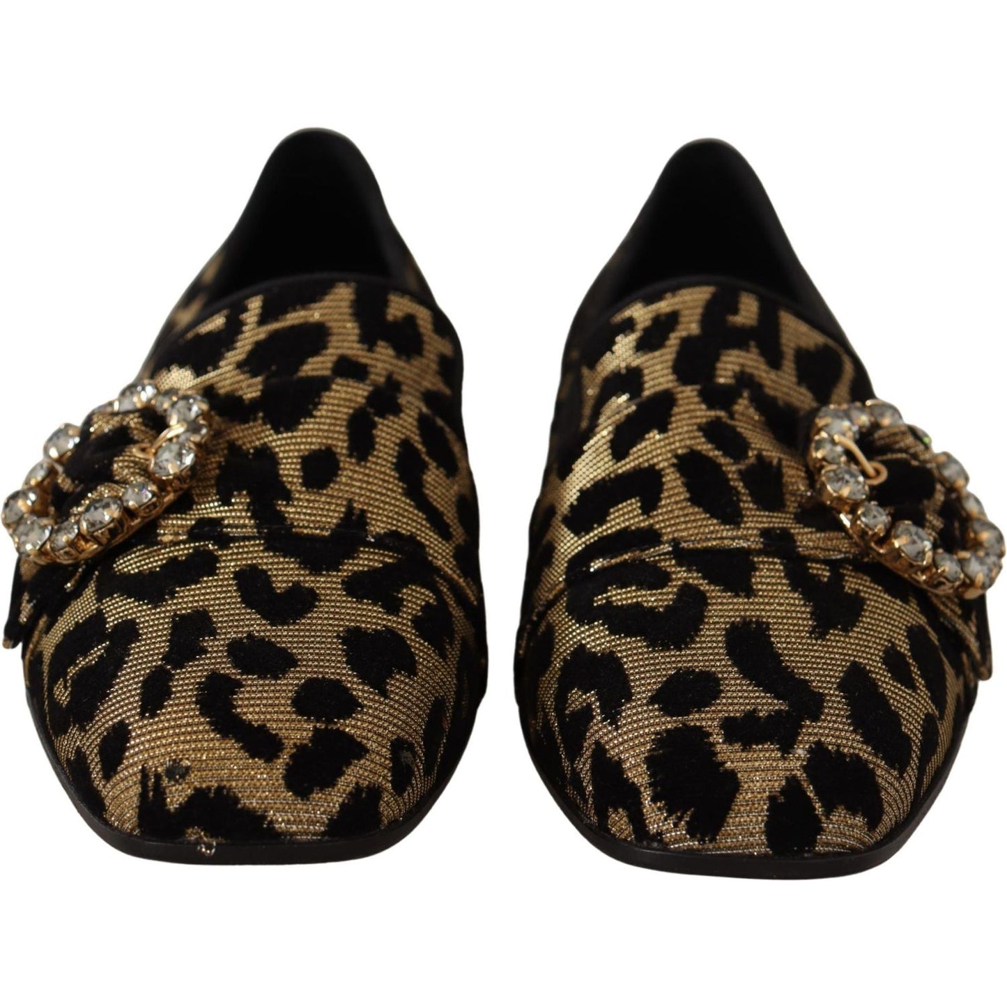 Dolce & Gabbana Gold Leopard Print Crystals Loafers Shoes Dolce & Gabbana