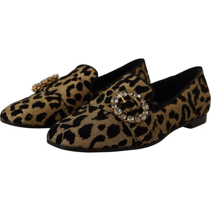 Dolce & Gabbana Gold Leopard Print Crystals Loafers Shoes Dolce & Gabbana