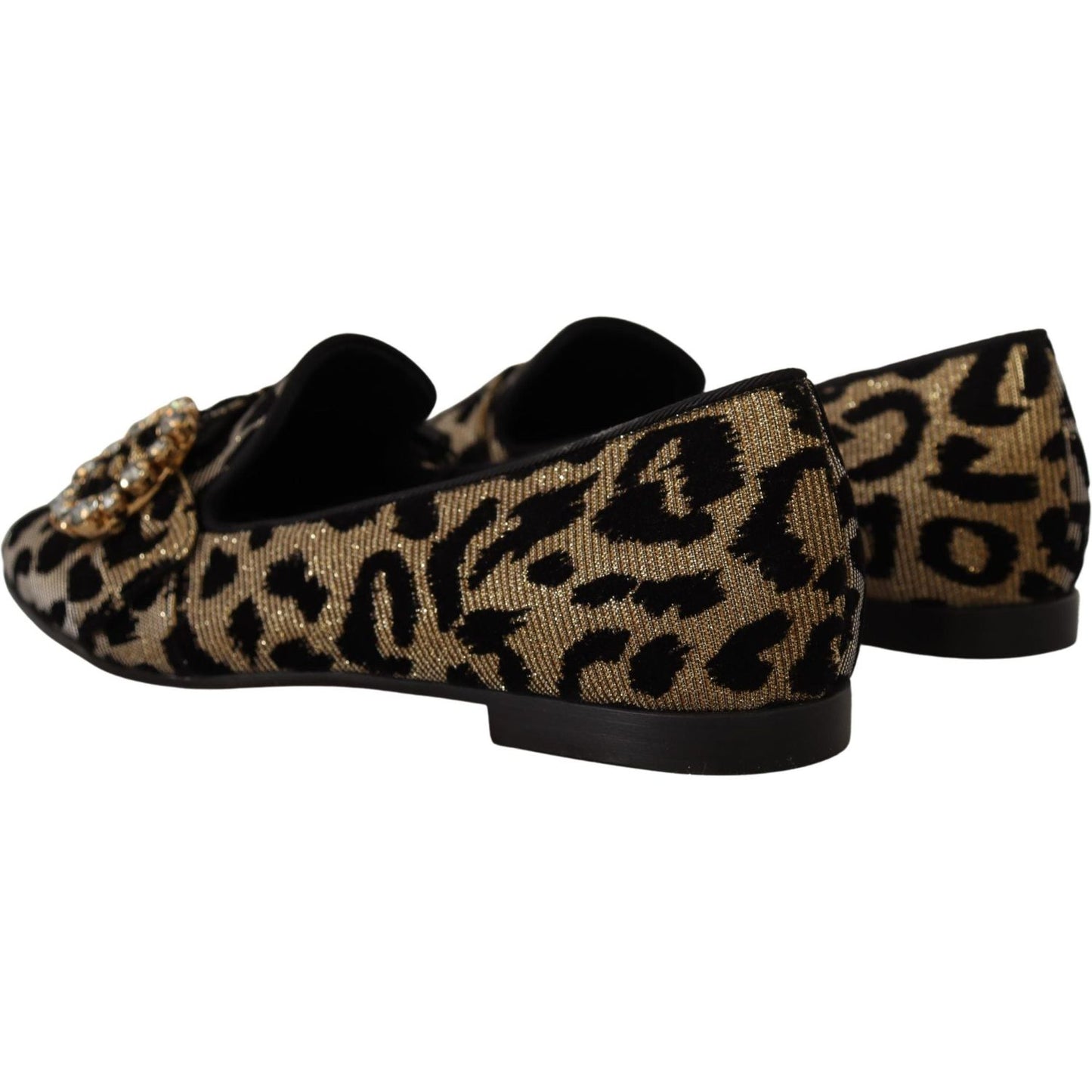 Dolce & Gabbana Gold Leopard Print Crystals Loafers Shoes Dolce & Gabbana