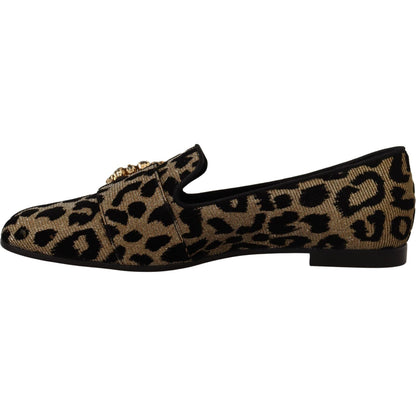 Dolce & Gabbana Gold Leopard Print Crystals Loafers Shoes Dolce & Gabbana