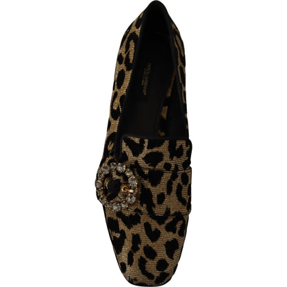 Dolce & Gabbana Gold Leopard Print Crystals Loafers Shoes Dolce & Gabbana