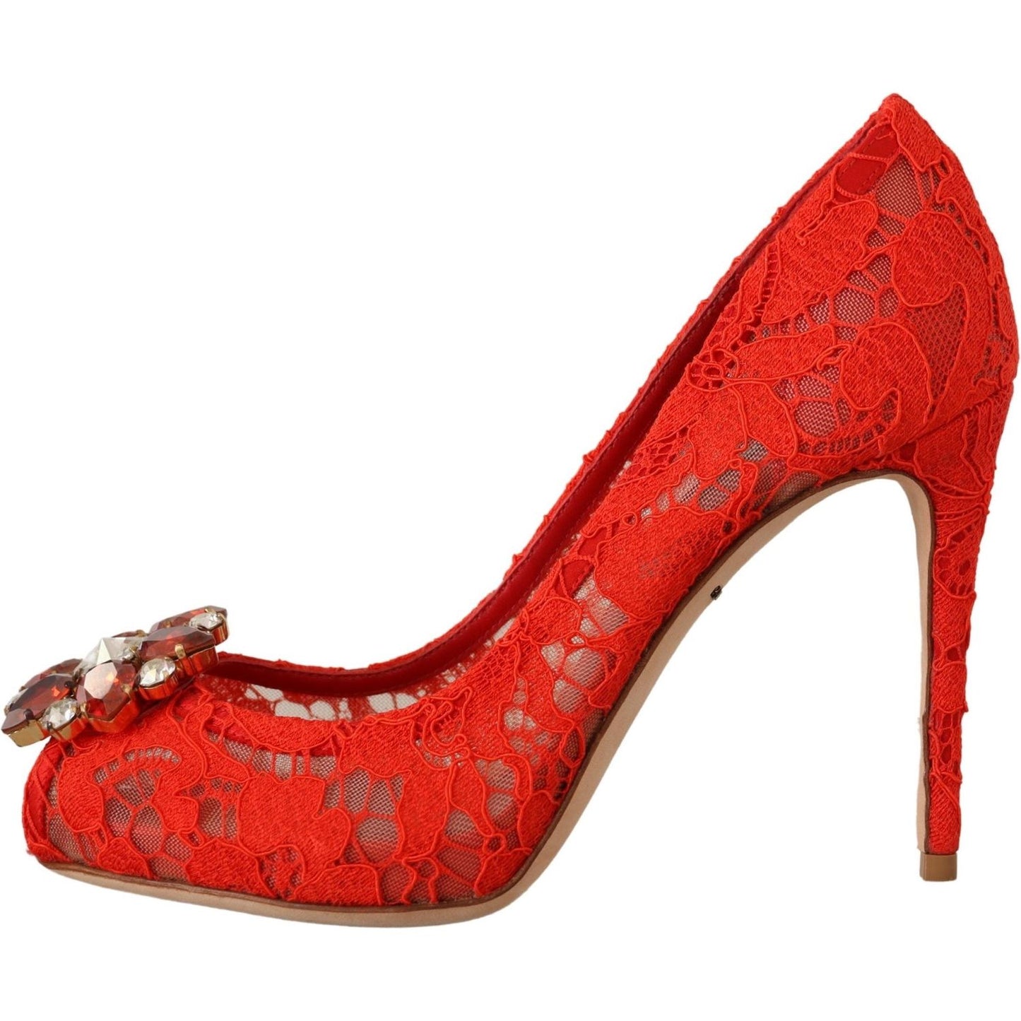 Dolce & Gabbana Red Taormina Lace Crystal Heels Pumps Dolce & Gabbana